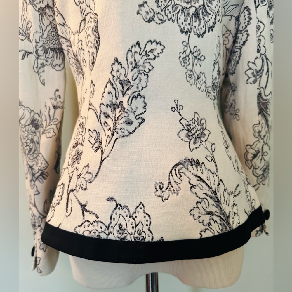 [Zelda] Vintage Black & White Floral Lined Blazer Sz 6 Tailored Statement Jacket - Picture 7 of 12